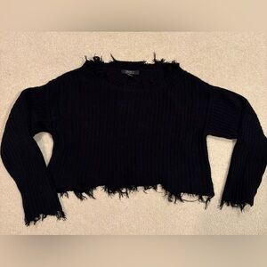 Forever 21 Black Frayed Knit Sweater